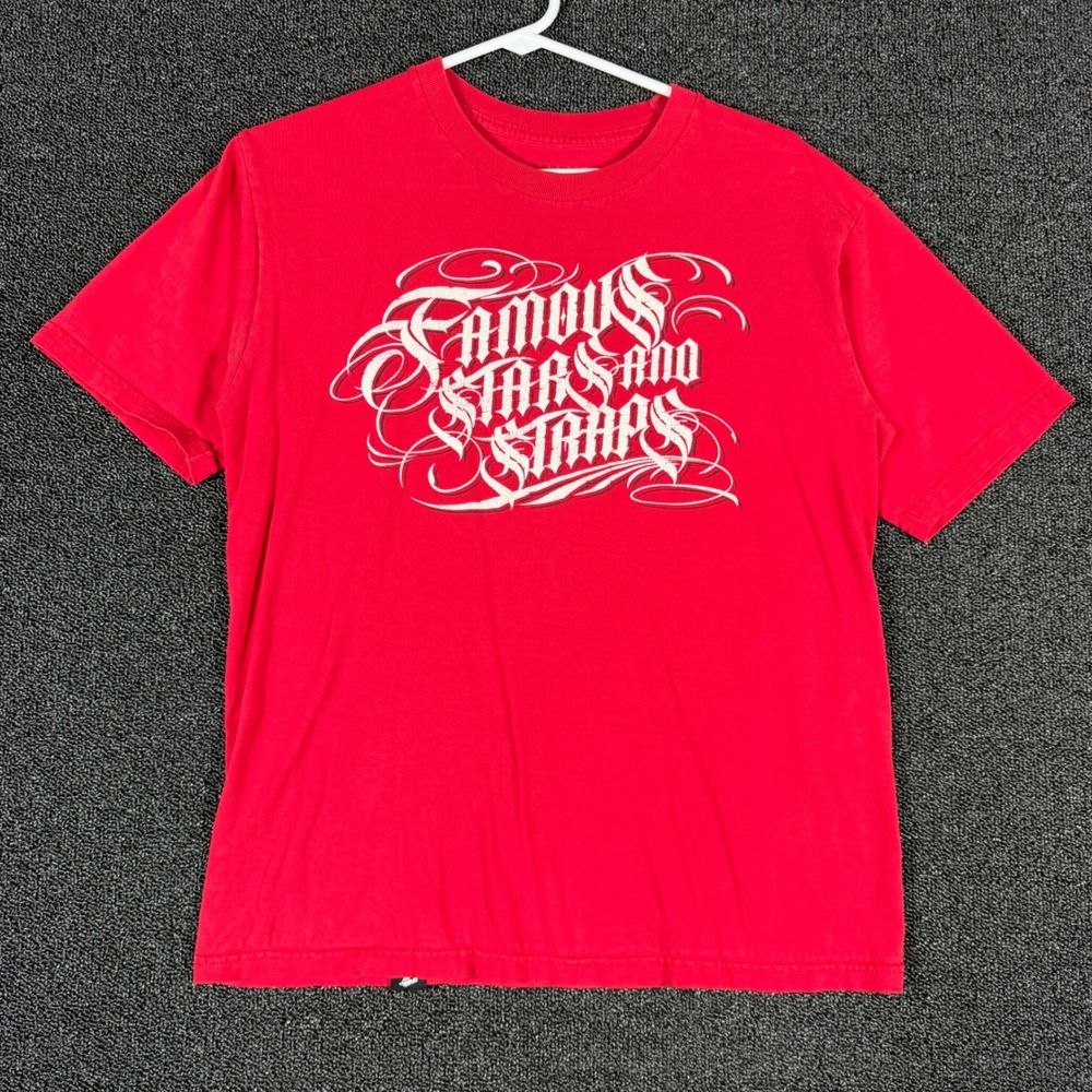 Y2K Famous Stars and Straps Graphic T-Shirt Women's M Red Script Chola Skater